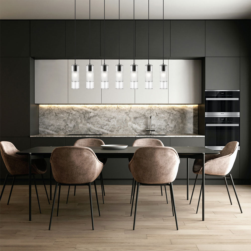 Alton Linear Chandelier in kitchen.