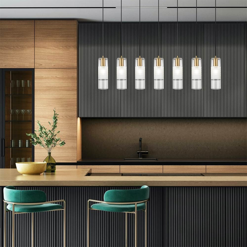 Alton Linear Chandelier in kitchen.