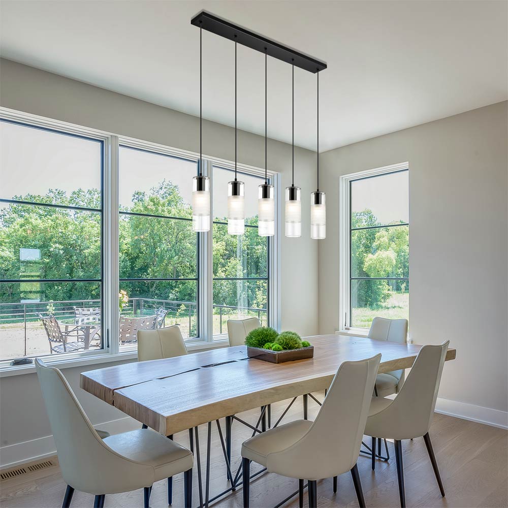 Alton Linear Chandelier in living room.