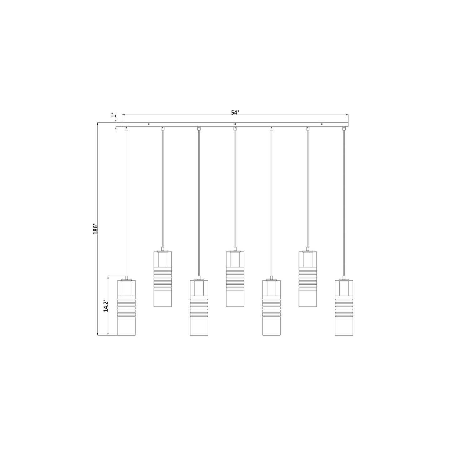 Alton Linear Chandelier - line drawing.