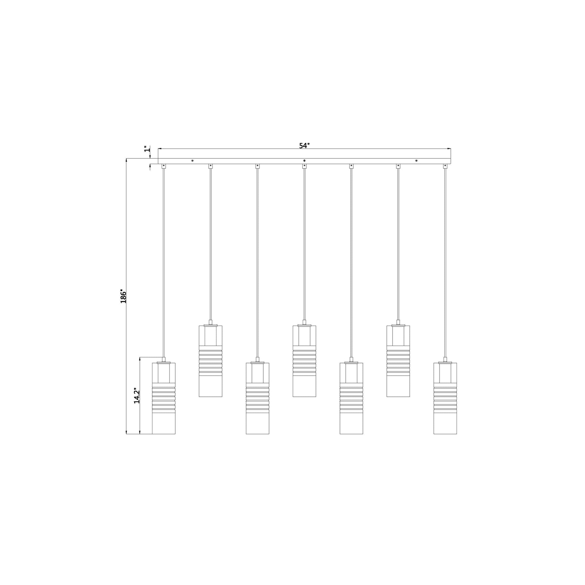 Alton Linear Chandelier - line drawing.