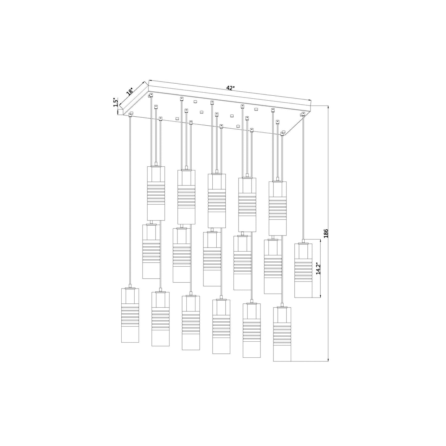 Alton Linear Chandelier - line drawing.