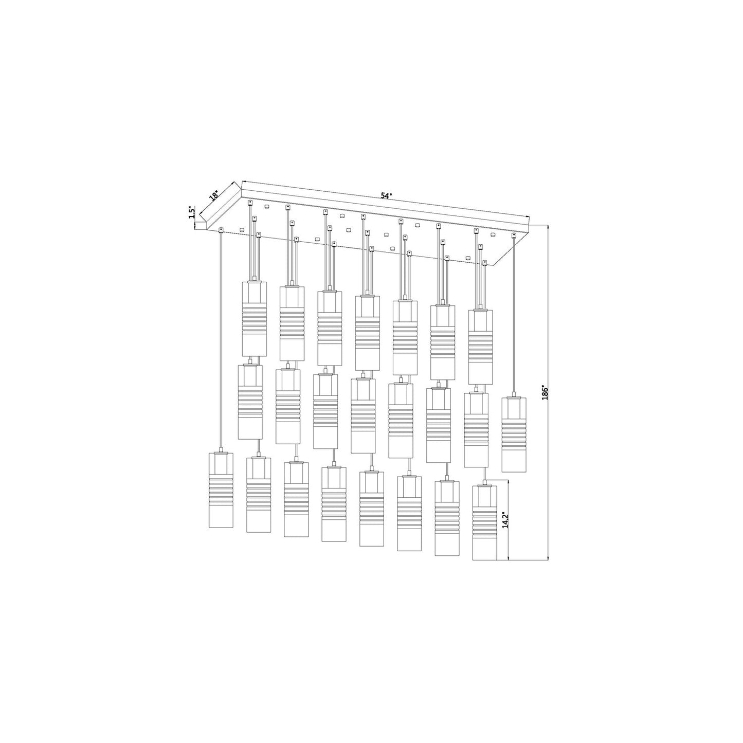 Alton Linear Chandelier - line drawing.