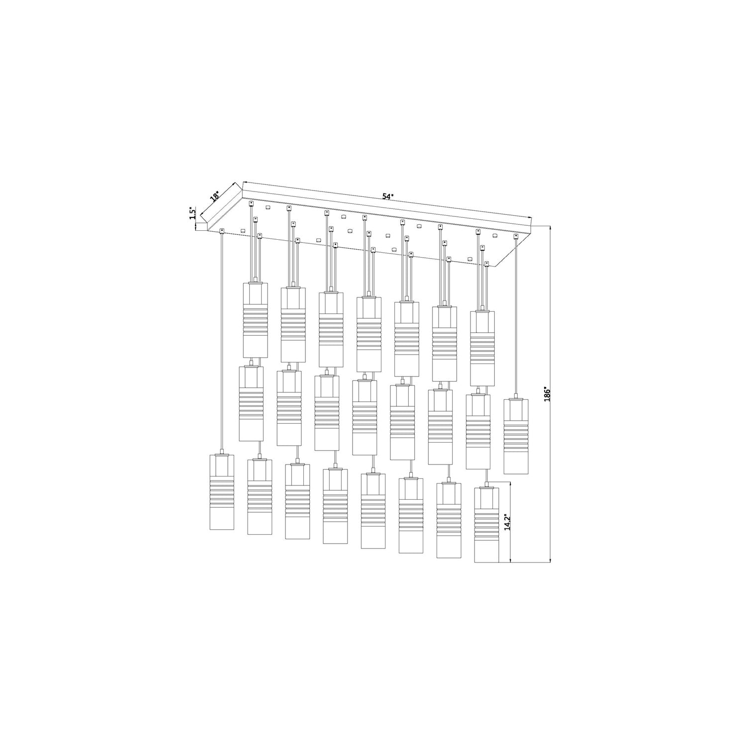 Alton Linear Chandelier - line drawing.