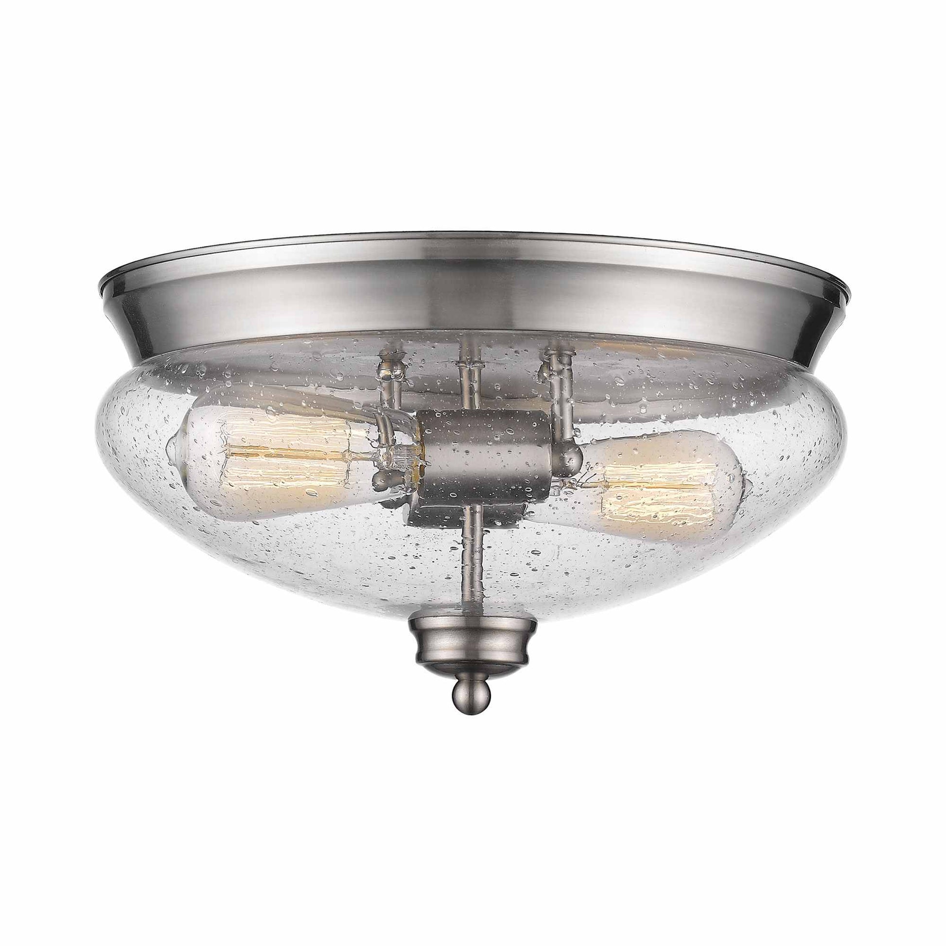 Amon Flush Mount Ceiling Light in Brushed Nickel (Clear Seedy/2-Light).