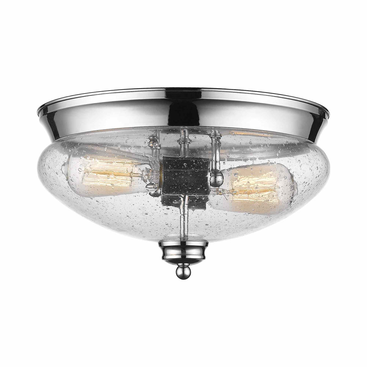 Amon Flush Mount Ceiling Light in Chrome (Clear Seedy/2-Light).