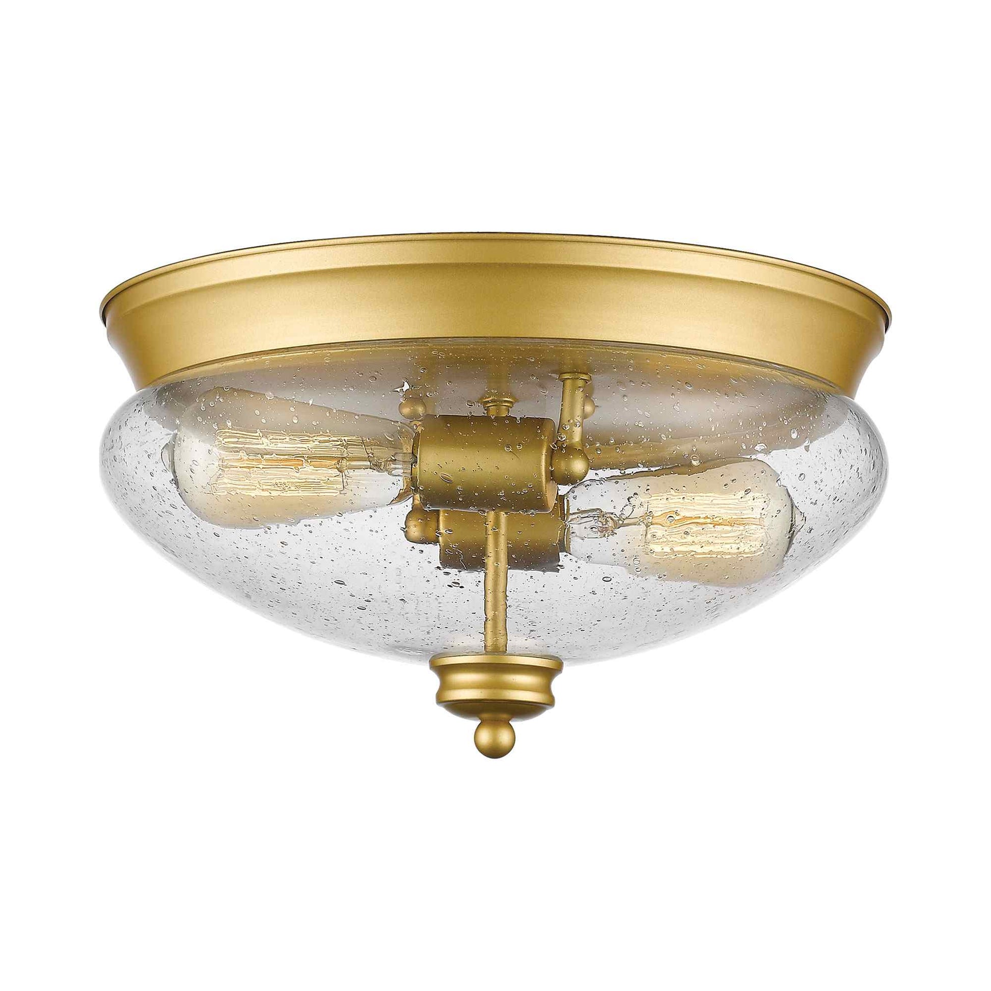 Amon Flush Mount Ceiling Light in Satin Gold (Clear Seedy/2-Light).