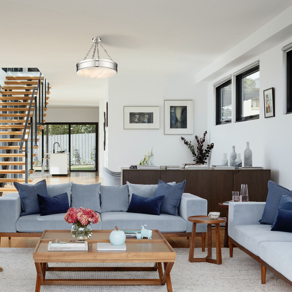 Anders LED Semi Flush Mount Ceiling Light in living room.