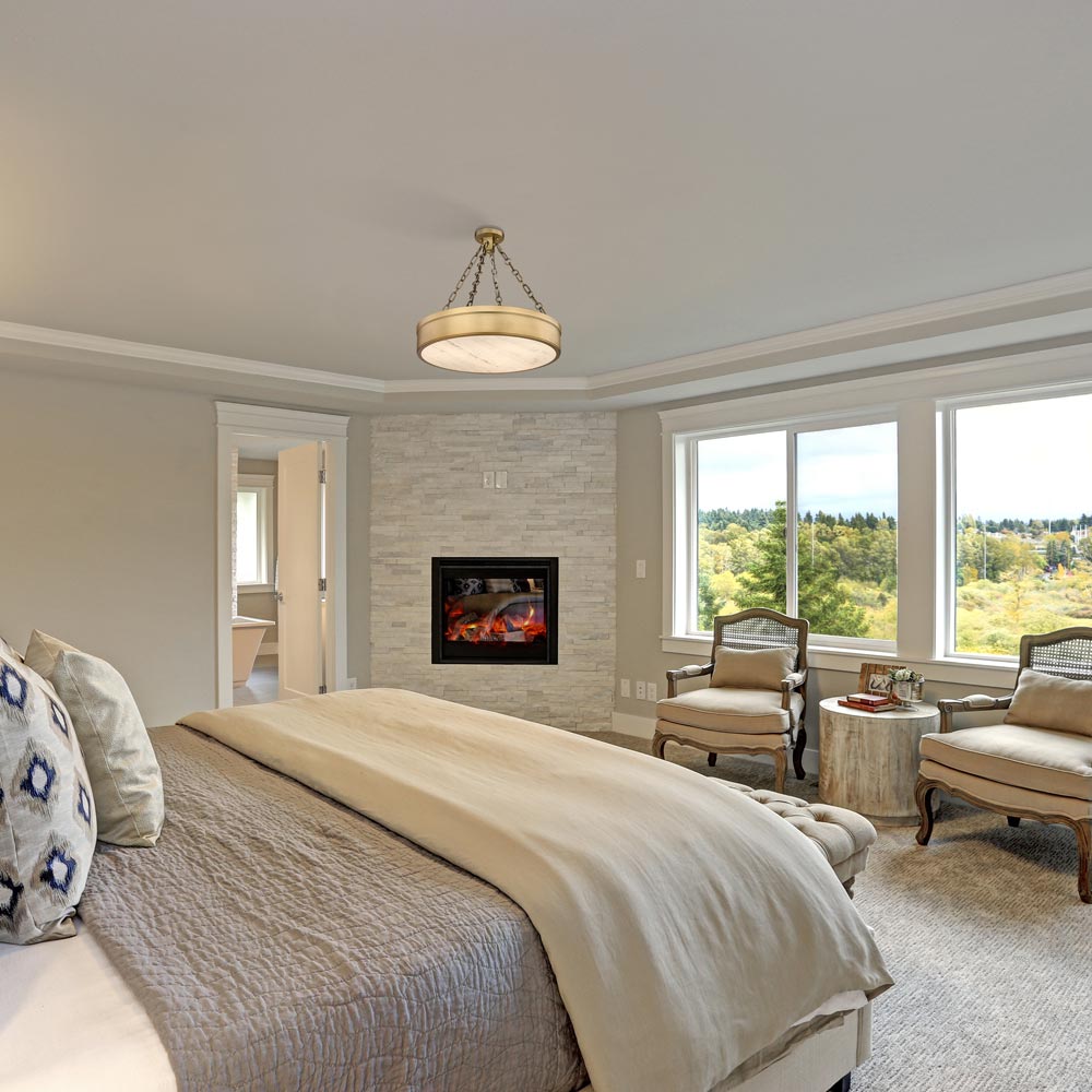 Anders LED Semi Flush Mount Ceiling Light in bedroom.