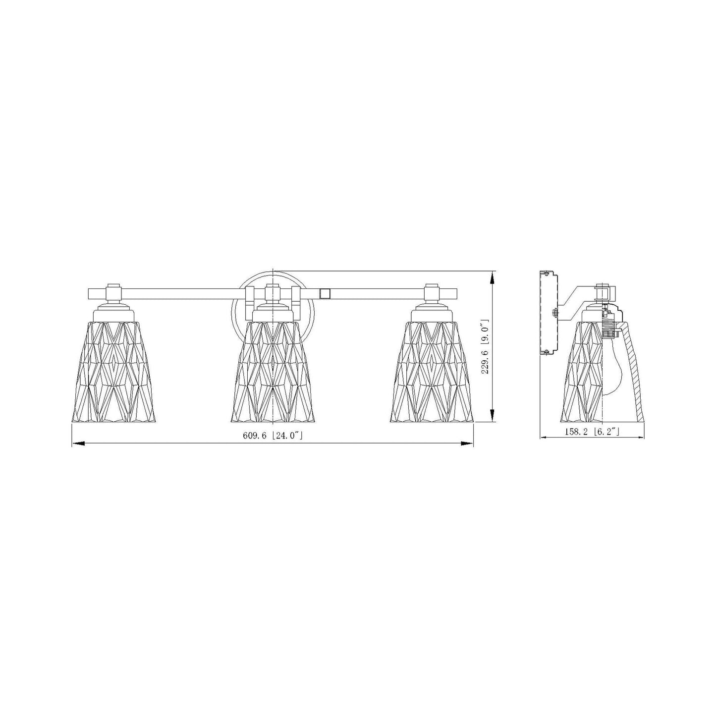 Andree Bath Vanity Light - line drawing.