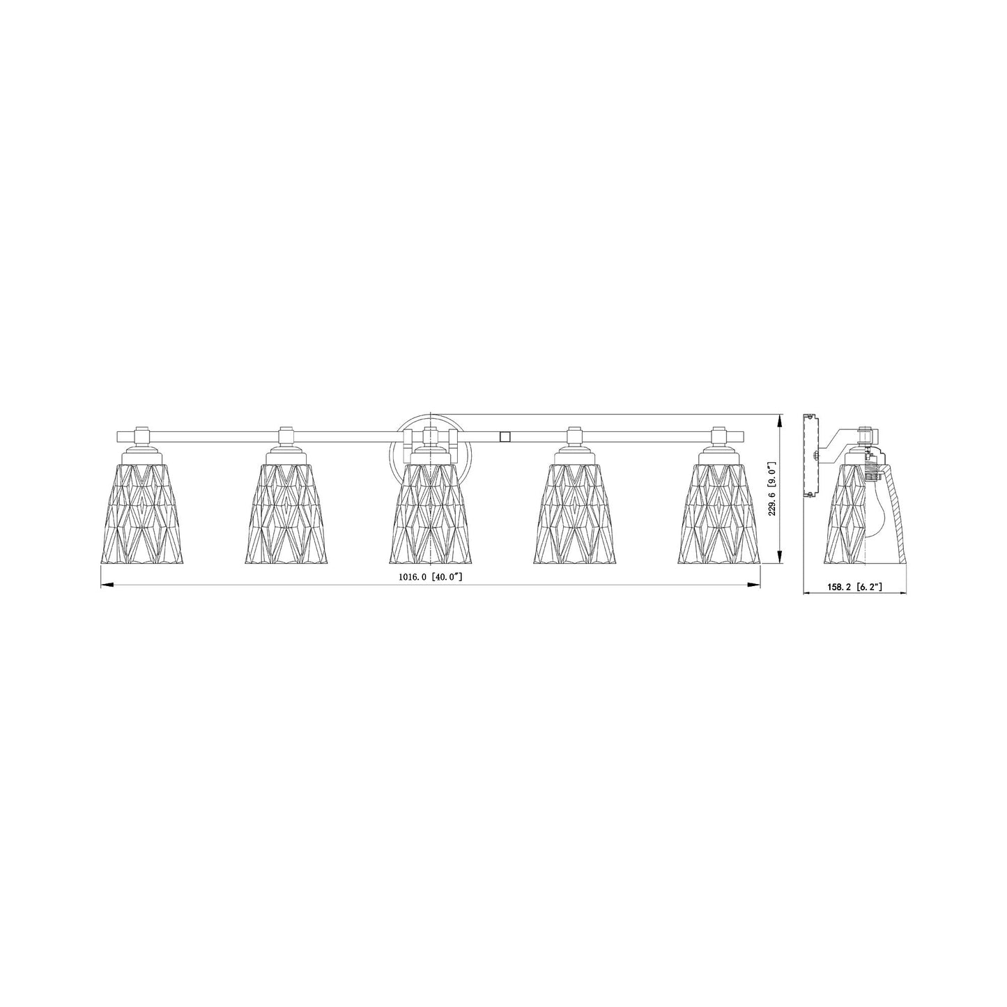 Andree Bath Vanity Light - line drawing.