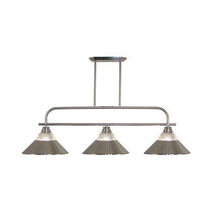 Annora Billiard Pendant Light in Clear Ribbed/Brushed Nickel.