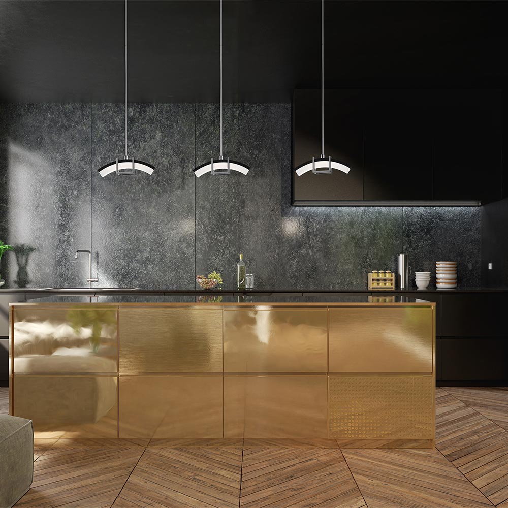 Arc LED Pendant Light in kitchen.