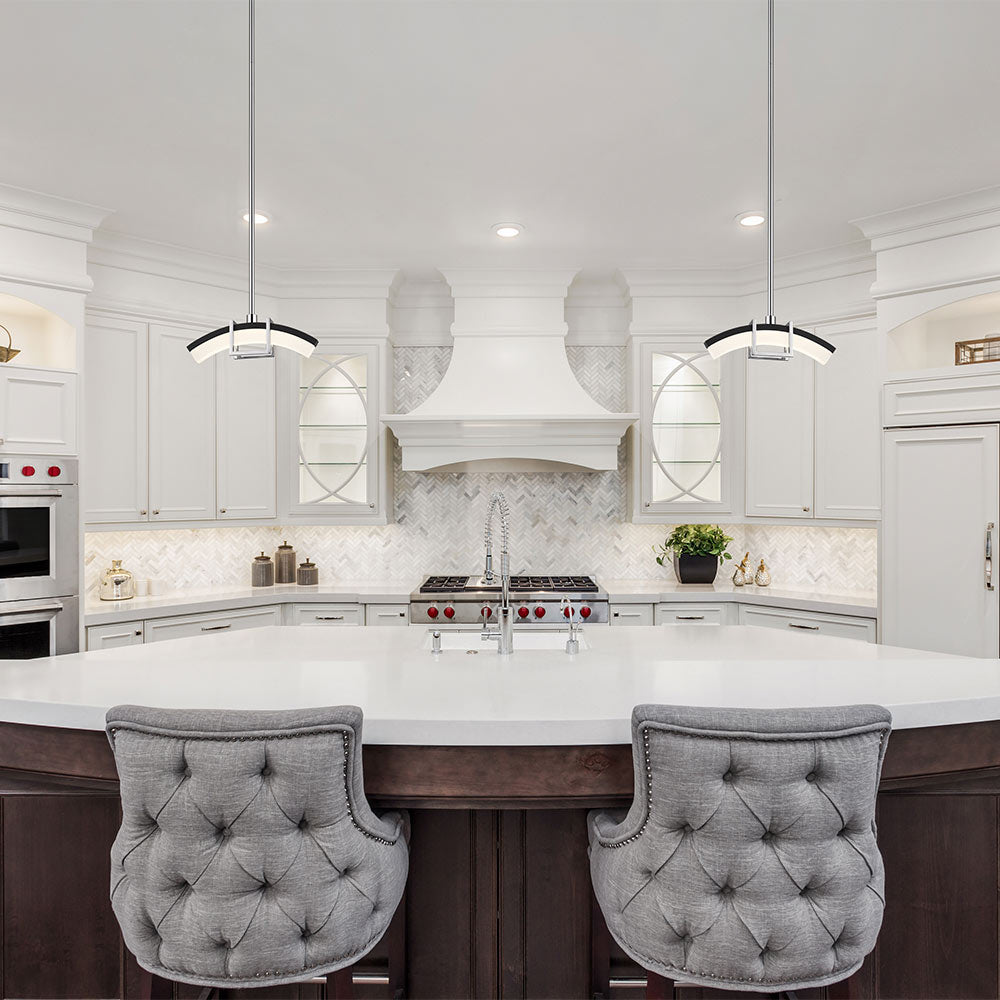 Arc LED Pendant Light in dining room.