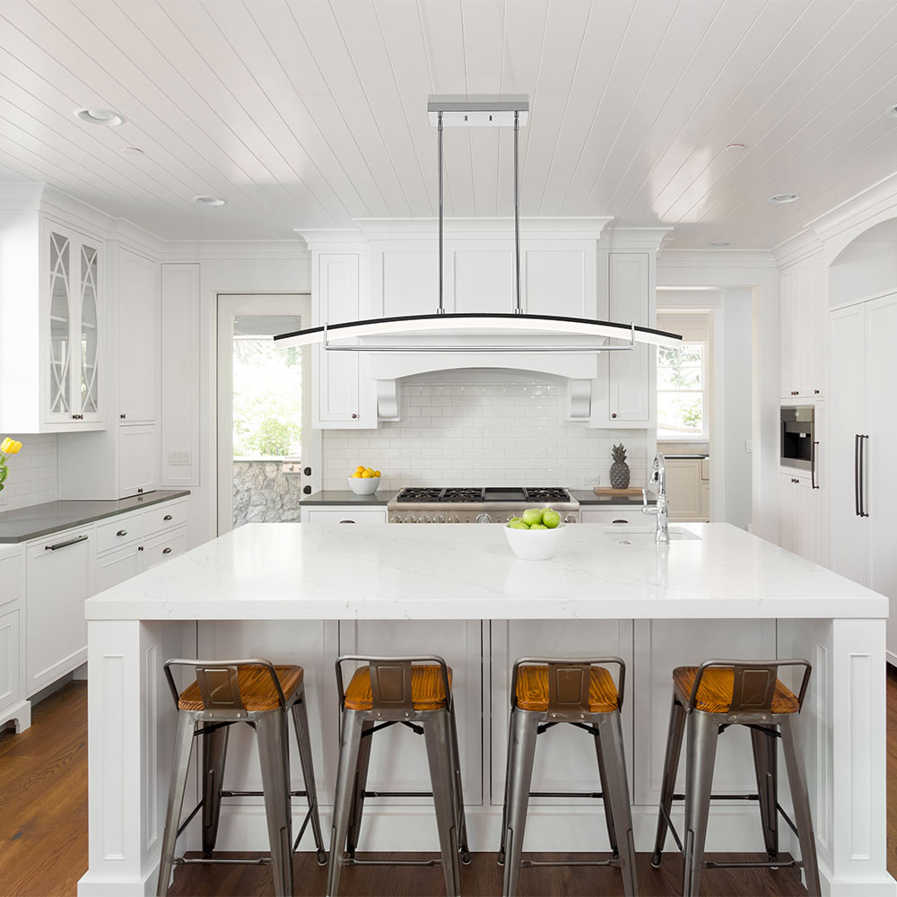 Arc Linear LED Chandelier in dining room.