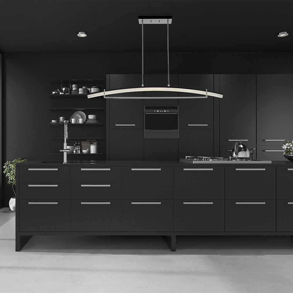 Arc Linear LED Chandelier in kitchen.