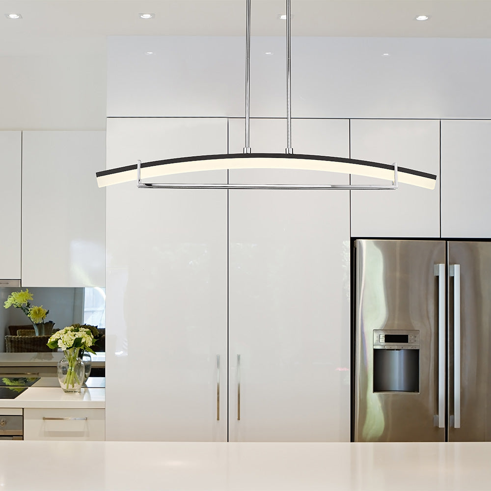 Arc Linear LED Chandelier in kitchen.
