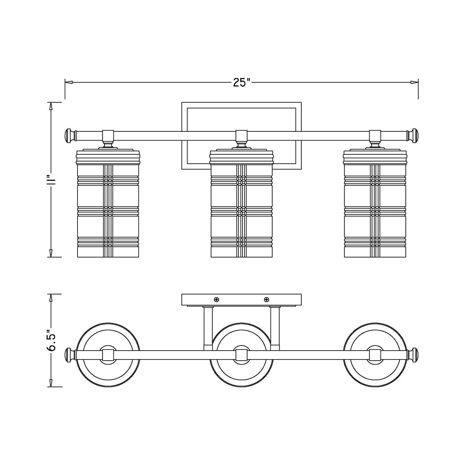 Archer Bath Vanity Light - line drawing.