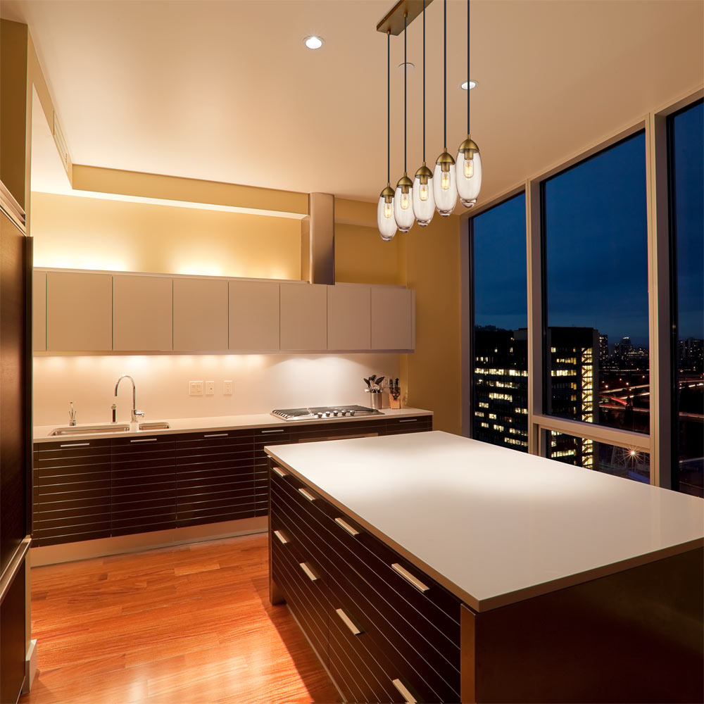 Arden Linear Chandelier in kitchen.