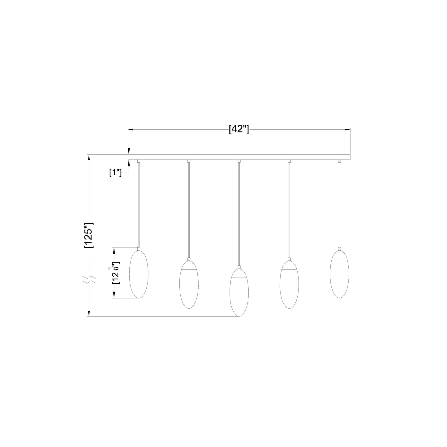 Arden Linear Chandelier - line drawing.