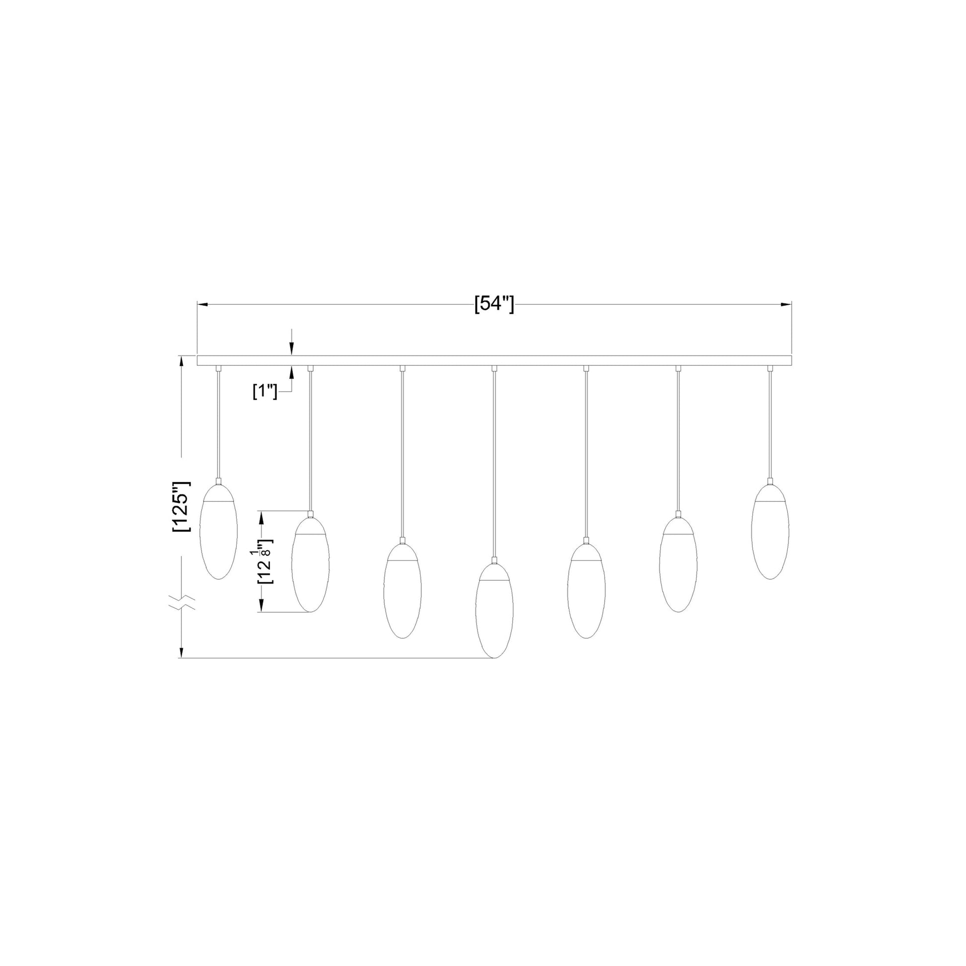 Arden Linear Chandelier - line drawing.