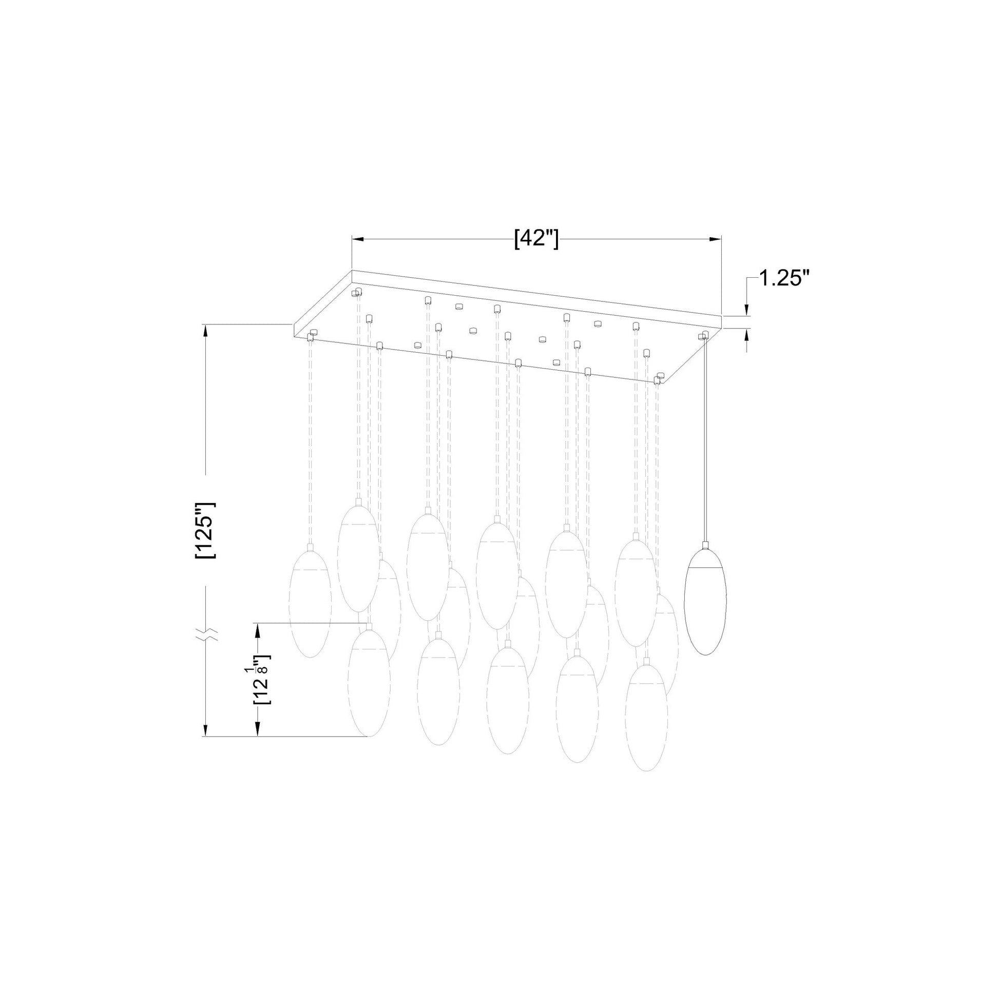 Arden Linear Chandelier - line drawing.