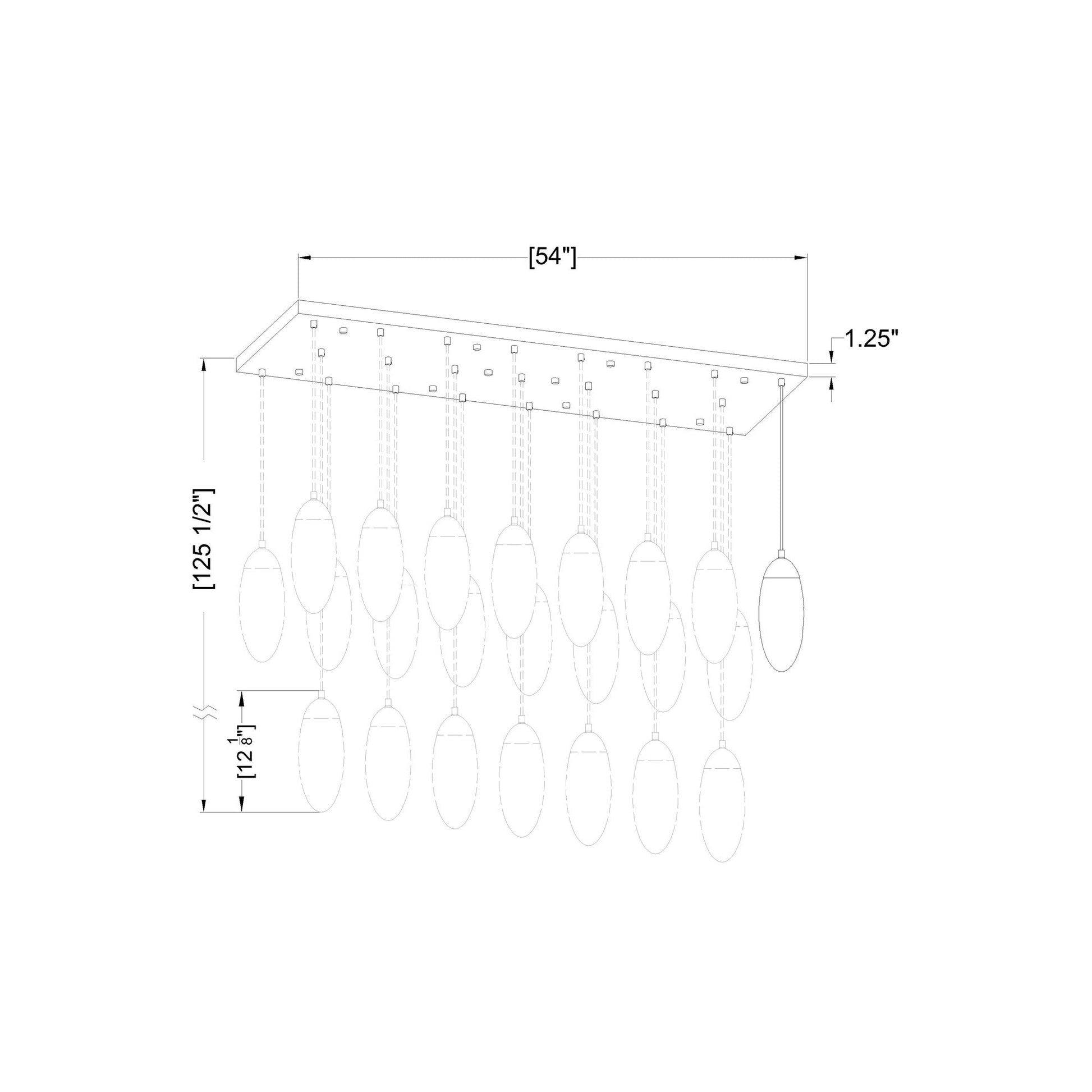 Arden Linear Chandelier - line drawing.