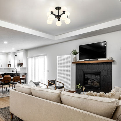 Artemis Semi Flush Mount Ceiling Light in living room.