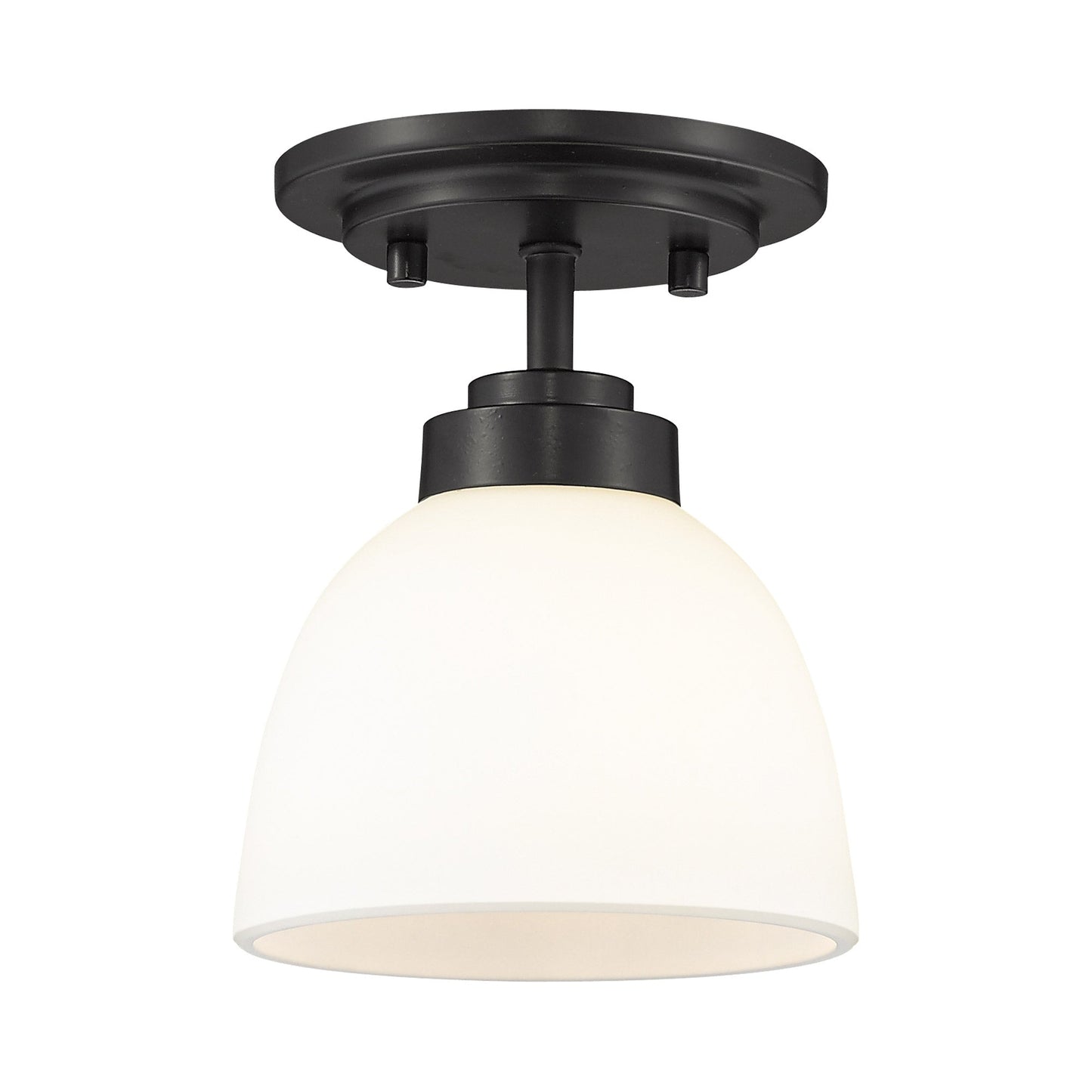 Ashton Semi-Flush Mount Ceiling Light in Matte Black/Matte Opal.
