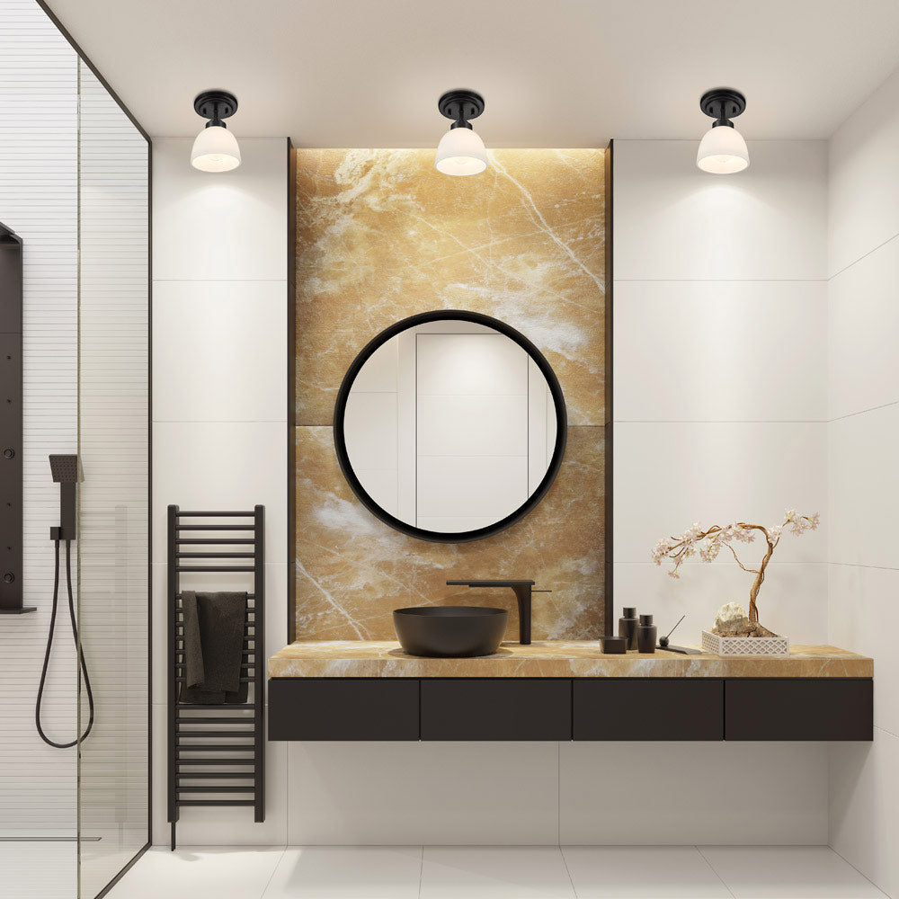 Ashton Semi-Flush Mount Ceiling Light in bathroom.