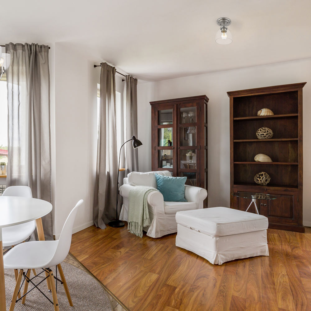Ashton Semi-Flush Mount Ceiling Light in living room.