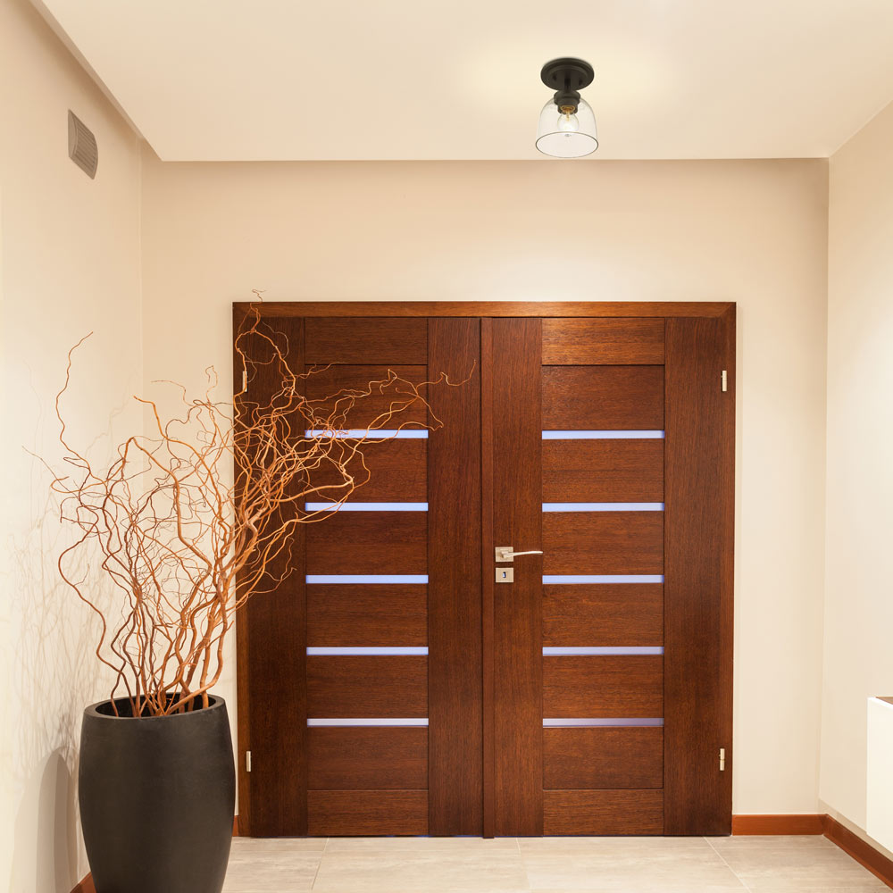 Ashton Semi-Flush Mount Ceiling Light in living room.