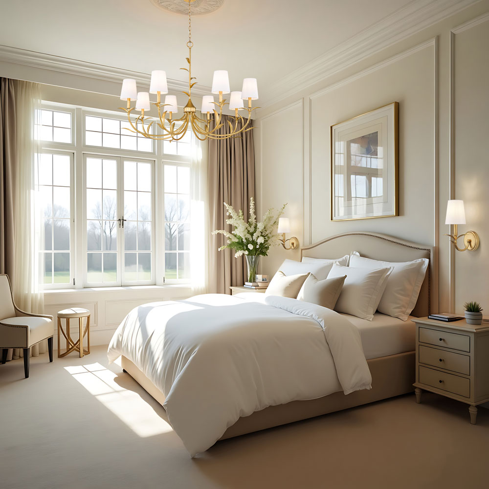 Aslin Chandelier in bedroom.