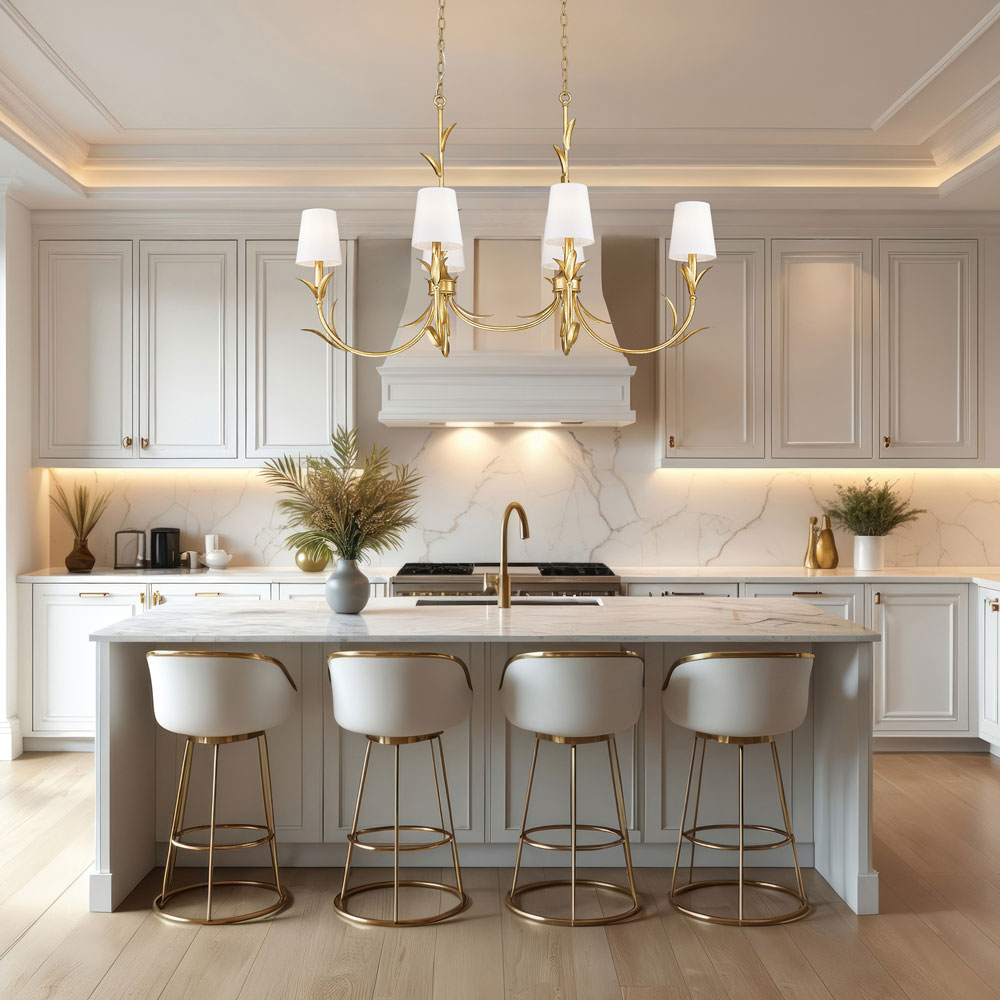 Aslin Linear Chandelier in kitchen.