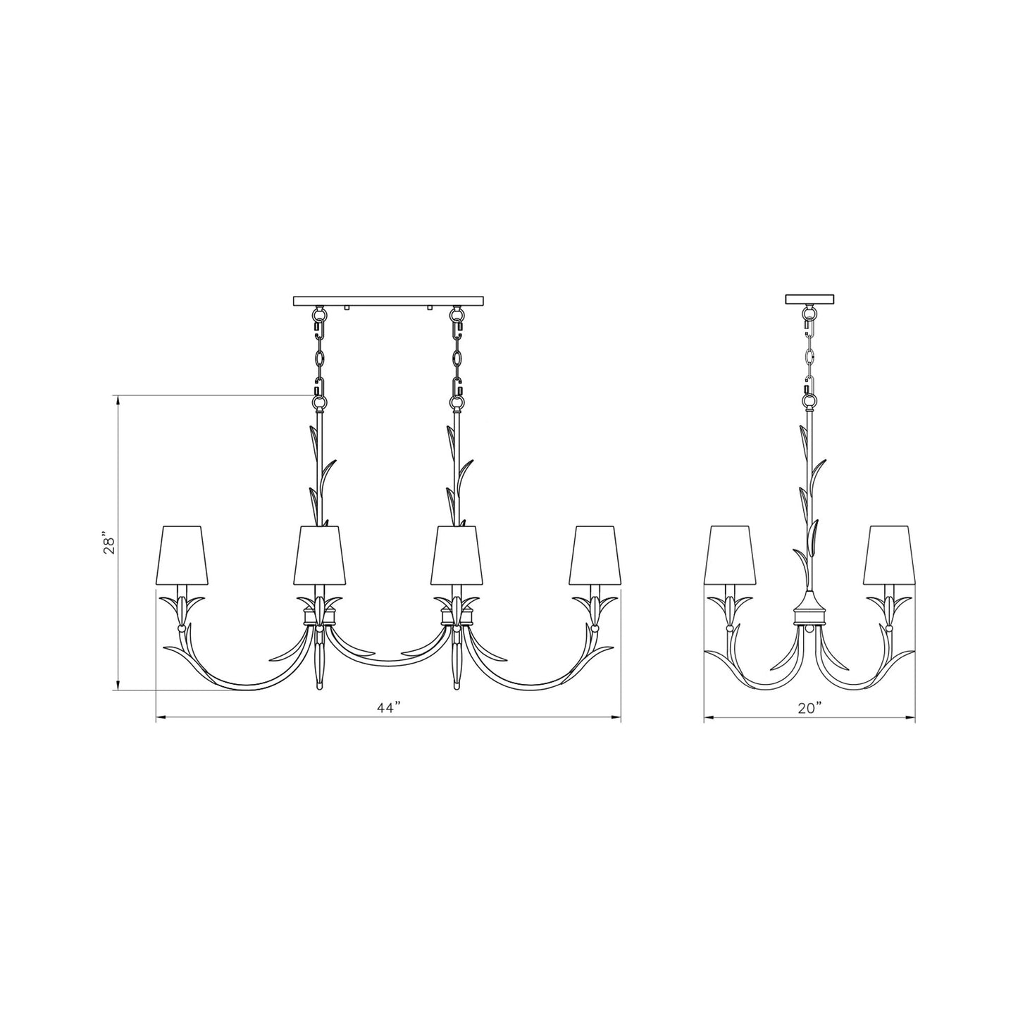 Aslin Linear Chandelier - line drawing.