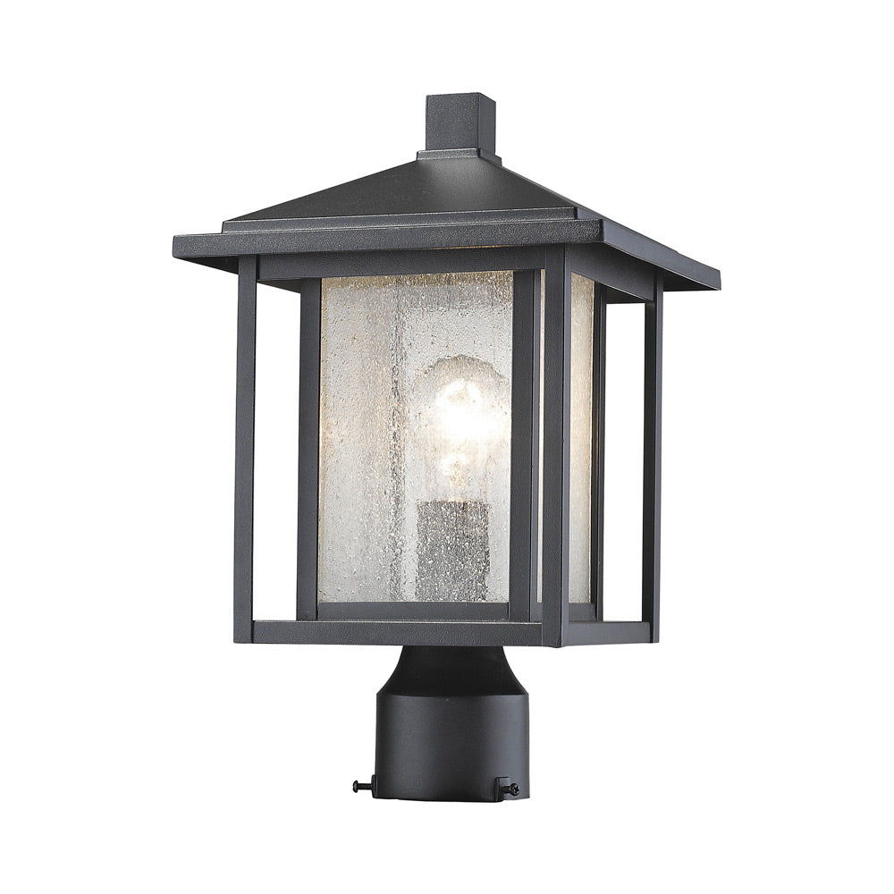 Aspen Outdoor Post Light in Black/Round Post Mount (Small).