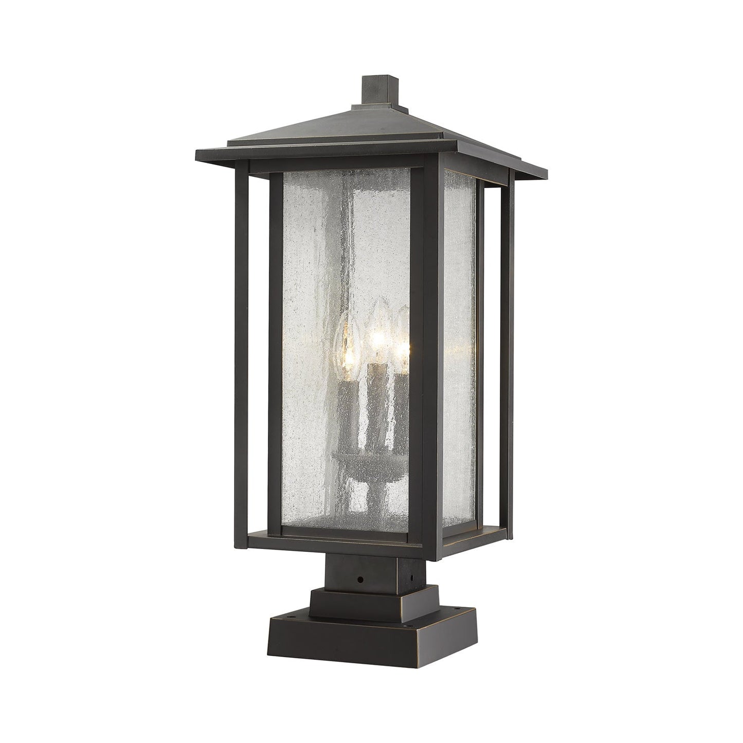 Aspen Square Outdoor Multi Light Pier Mount Light in Oil Rubbed Bronze.