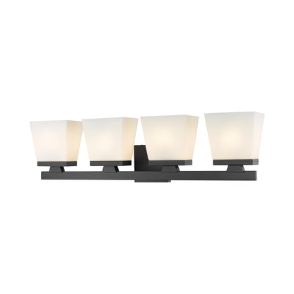 Astor Bath Vanity Light in Matte Black (4-Light/Etched Opal).