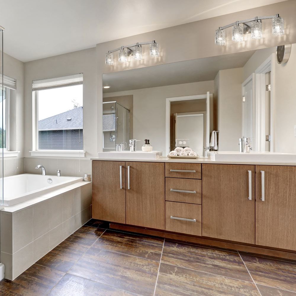 Aubrey Bath Vanity Light in bathroom.