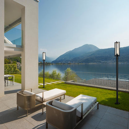 Aura Outdoor Lean Post Light in Outside Area.