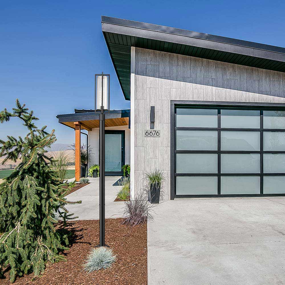 Aura Outdoor Lean Post Light in Outside Area.