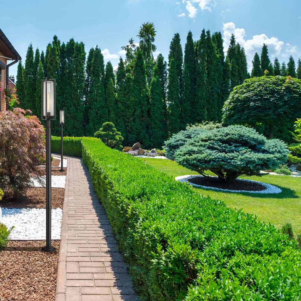 Aura Outdoor Lean Post Light in Outside Area.
