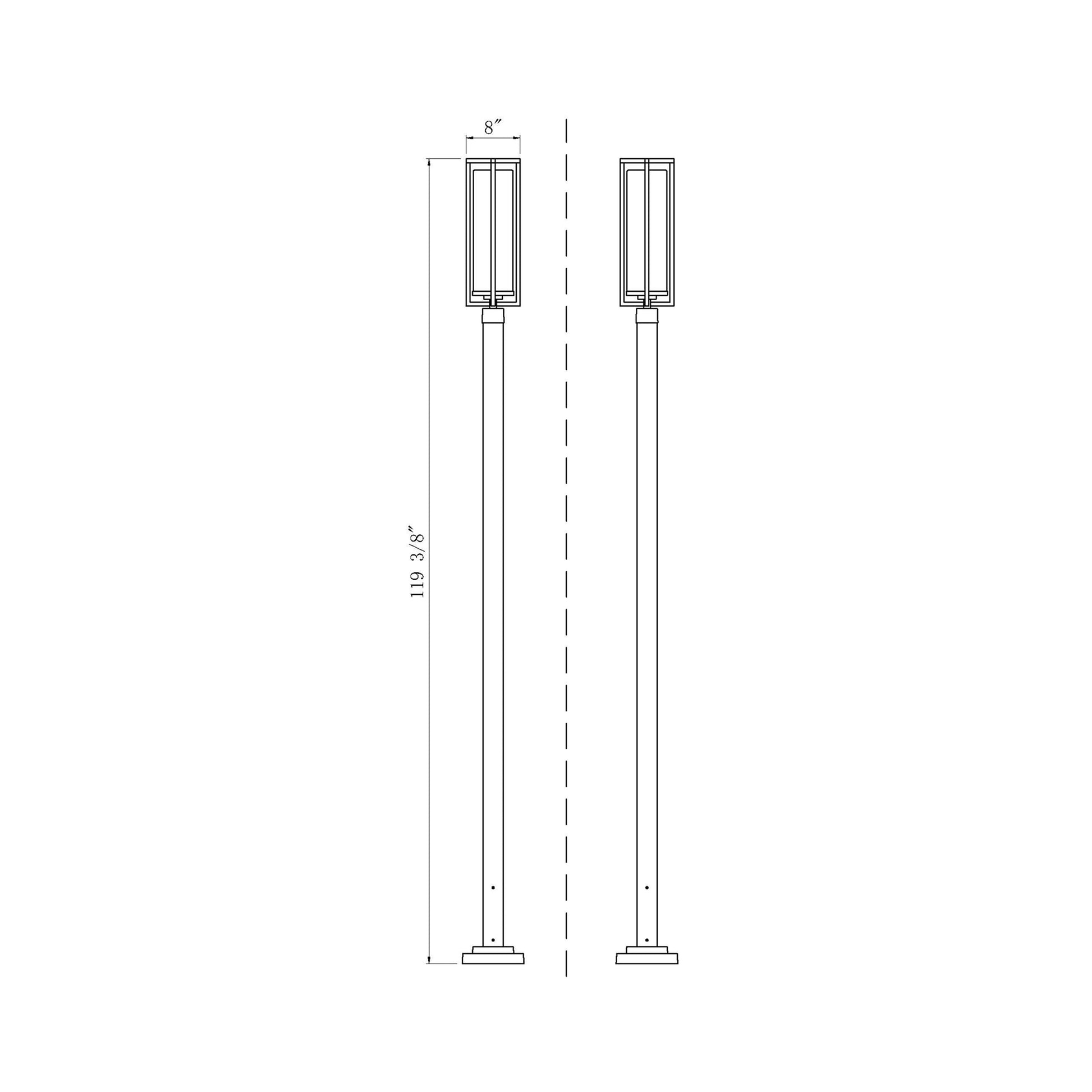 Aura Outdoor Square Post Light - line drawing.