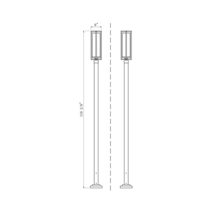 Aura Outdoor Square Post Light - line drawing.