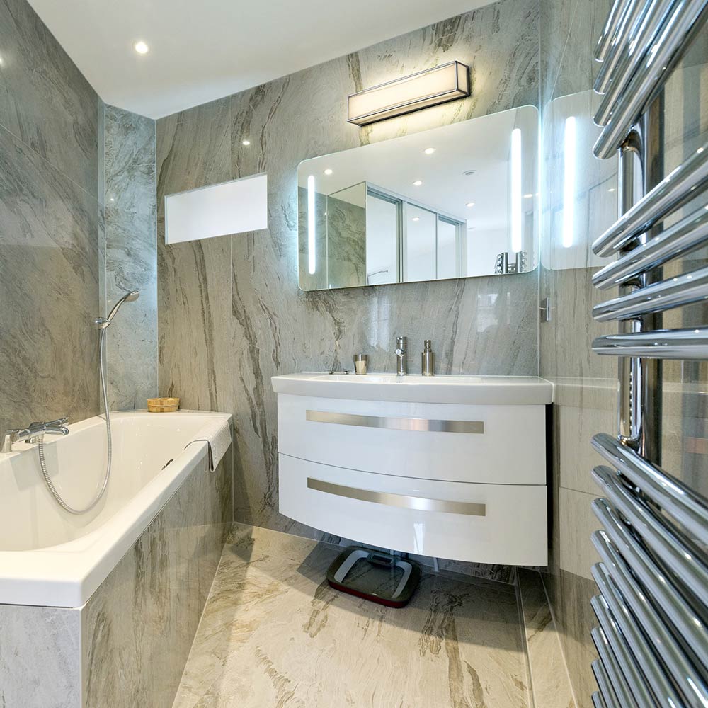 Baden LED Bath Vanity Light in bathroom.