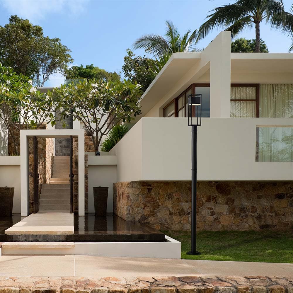 Barwick Round Outdoor LED Post Light in Outside Area.