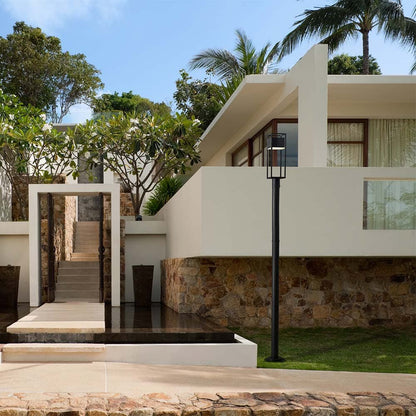 Barwick Round Outdoor LED Post Light in Outside Area.
