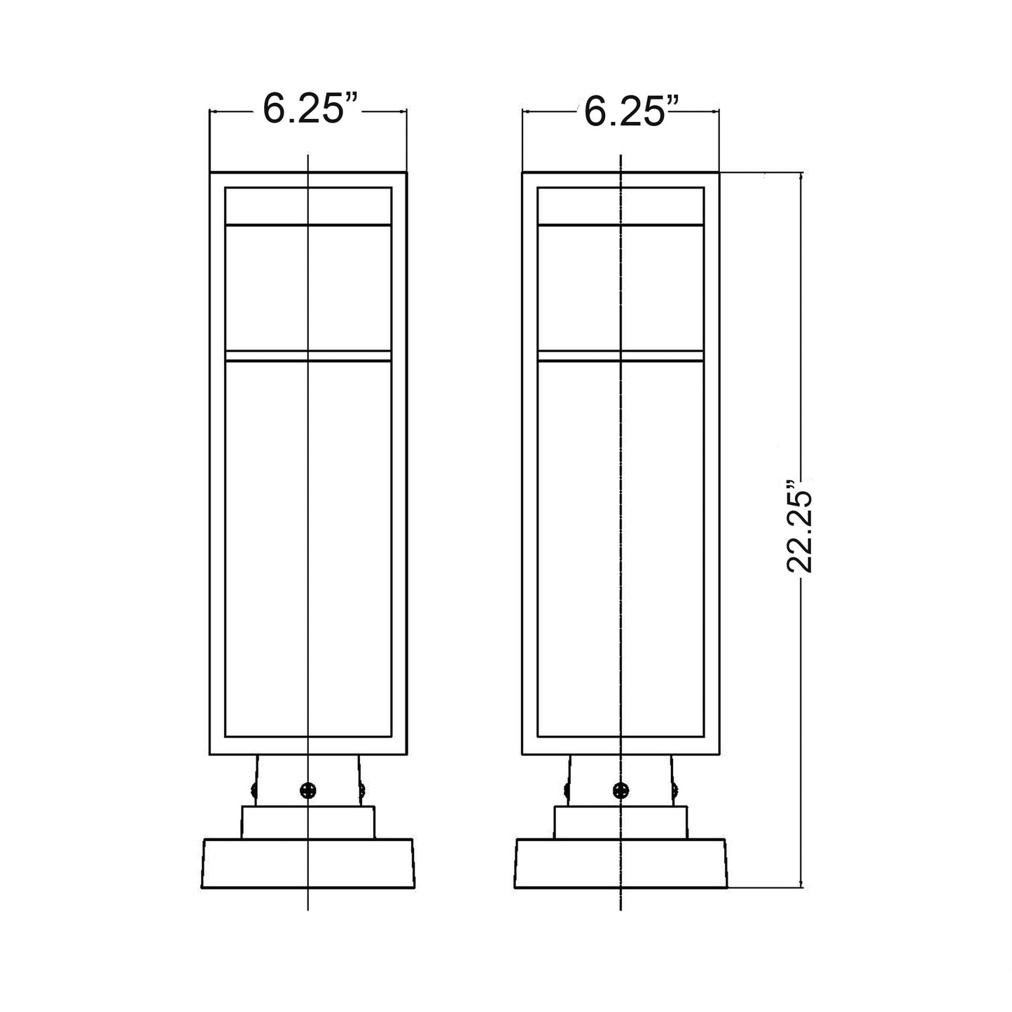 Barwick Square Outdoor Pier Mount Light - line drawing.