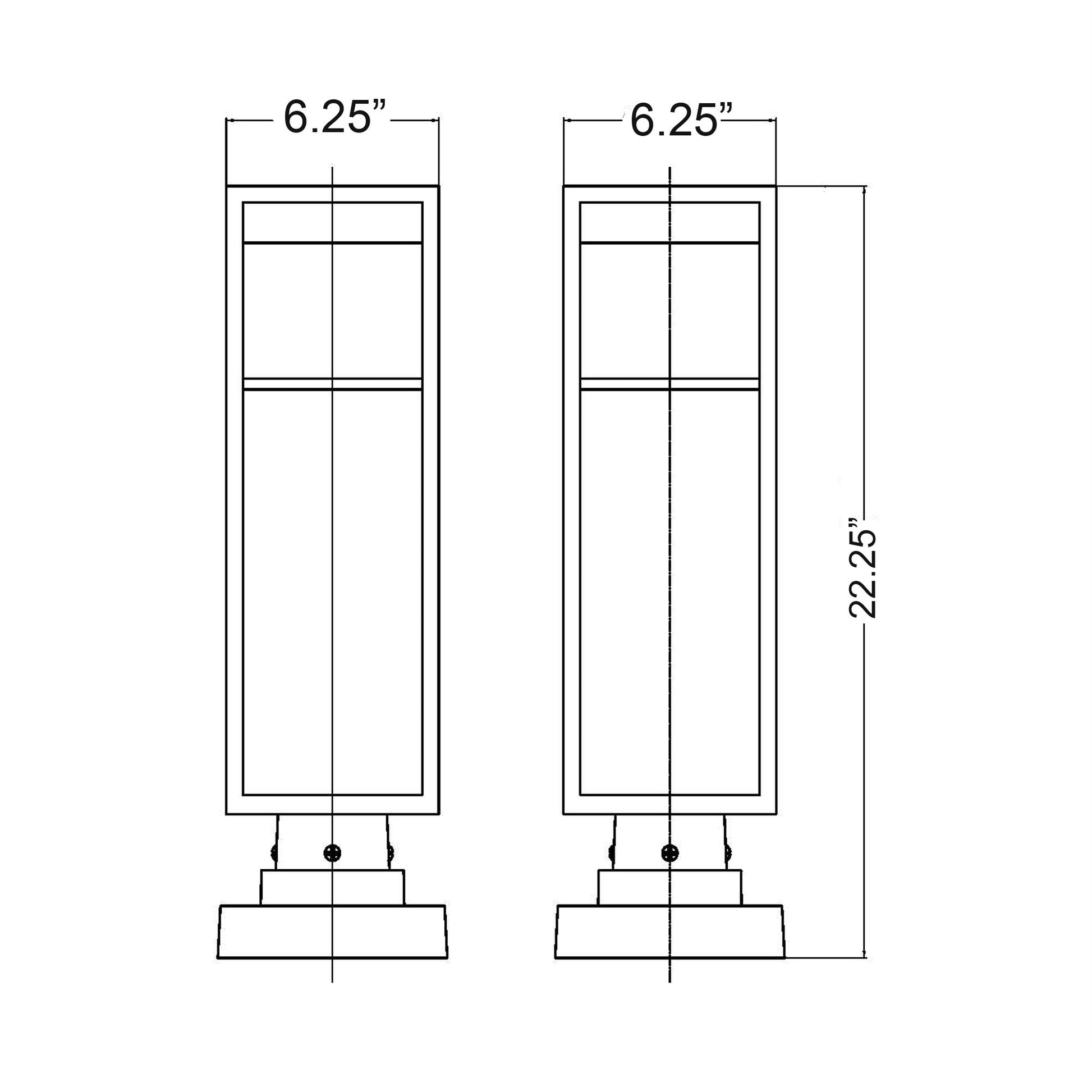 Barwick Square Outdoor Pier Mount Light - line drawing.
