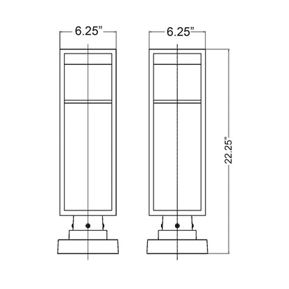 Barwick Square Outdoor Pier Mount Light - line drawing.